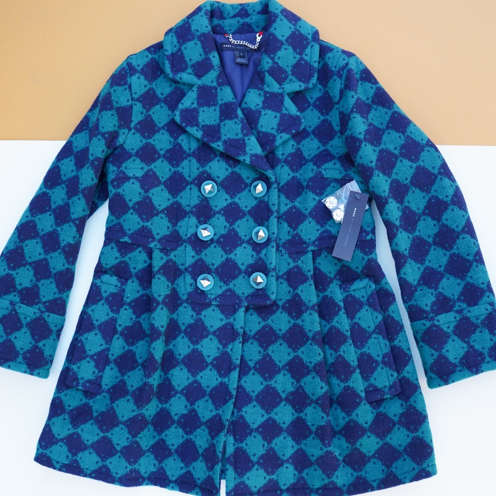 Marc Jacob green and blue check pea coat
